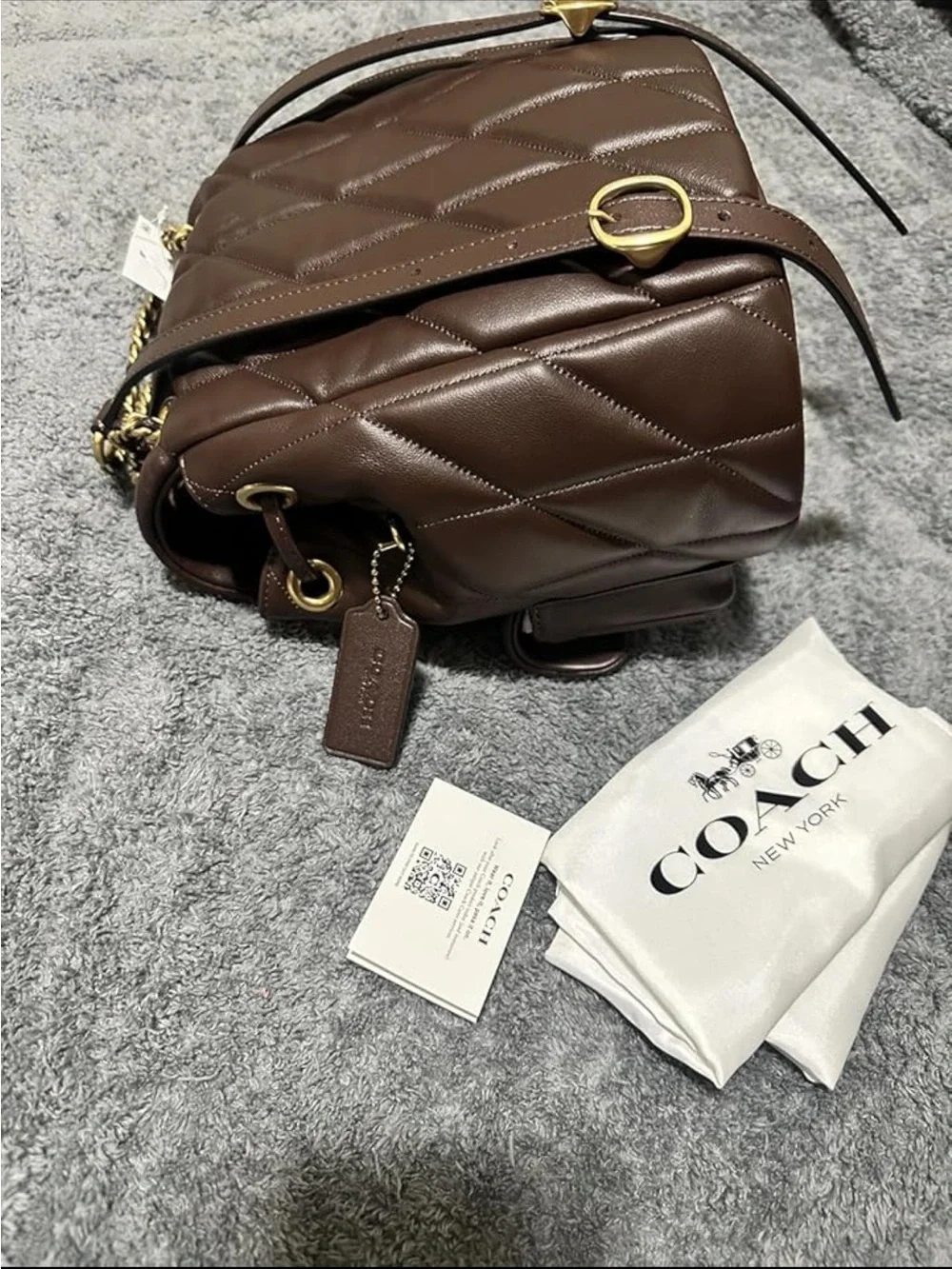 Coach Quilted Chocolate Brown Leather Backpack with Gold Hardware